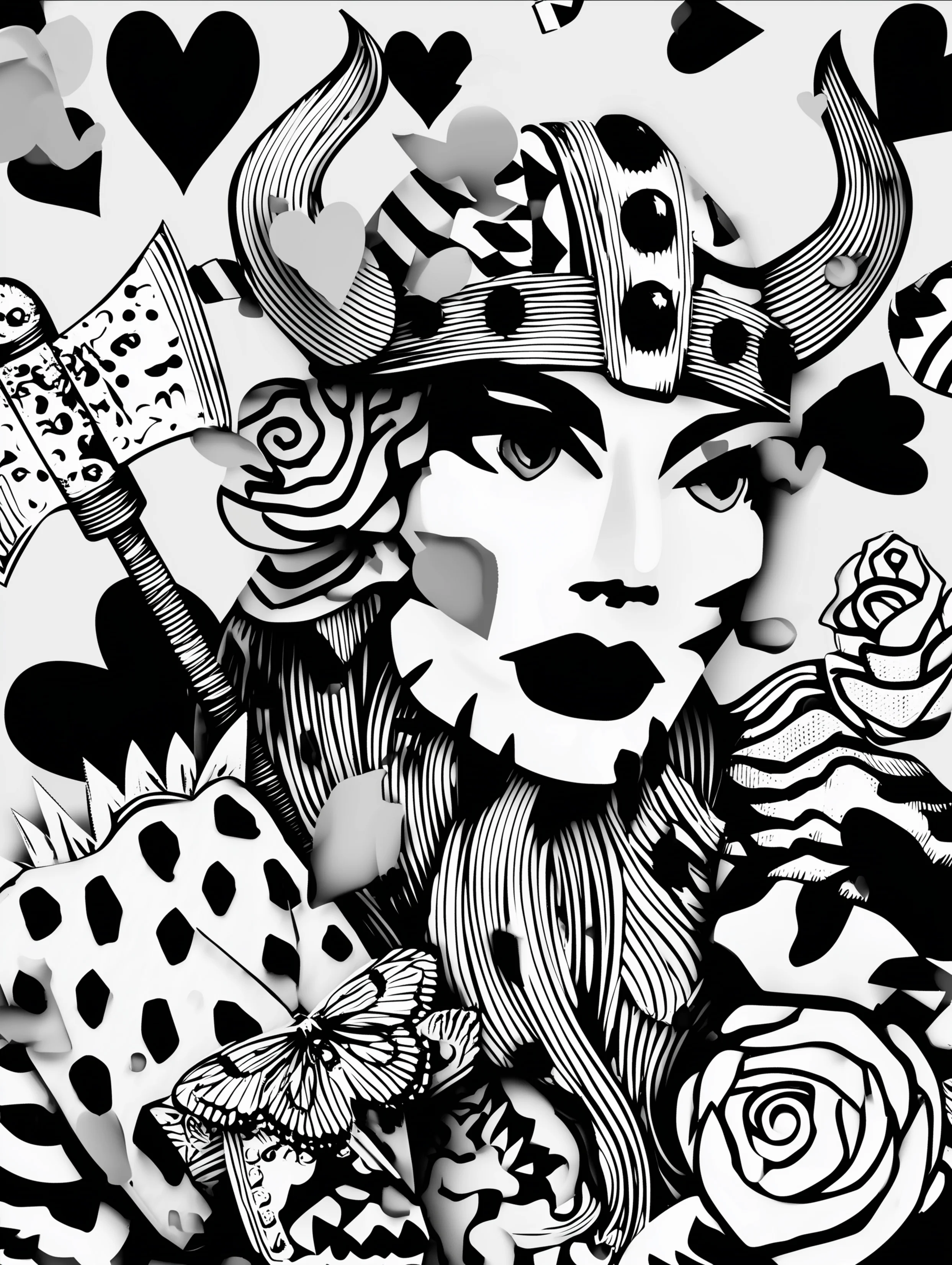 Free printable viking coloring page for adults featuring a viking woman with an axe